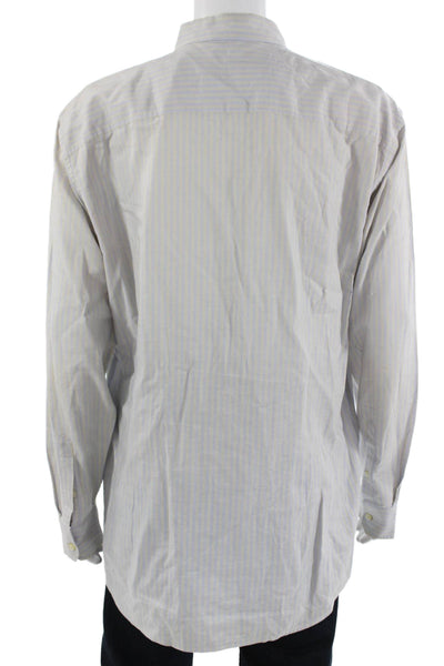 Zegna Sport Mens Button Front Collared Striped Shirt Blue Gray Cotton Size 2XL