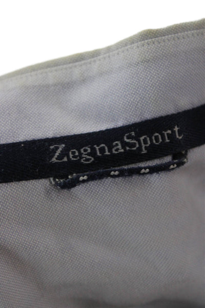 Zegna Sport Mens Button Front Collared Striped Shirt Blue Gray Cotton Size 2XL