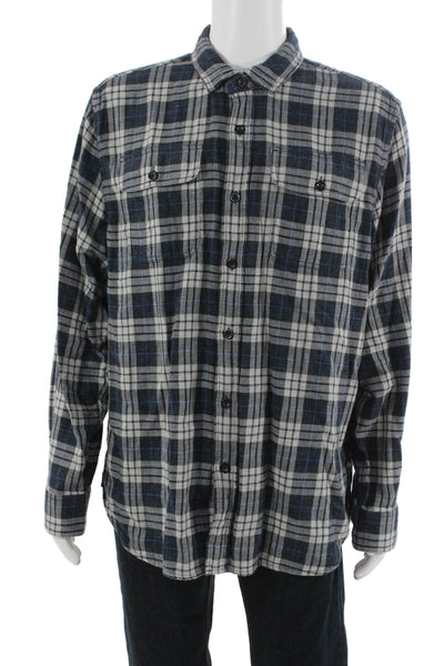 Grayers Mens Button Front Collared Plaid Shirt Gray Navy Cotton Size 2XL