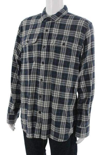 Grayers Mens Button Front Collared Plaid Shirt Gray Navy Cotton Size 2XL