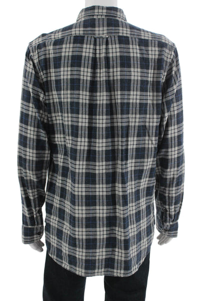 Grayers Mens Button Front Collared Plaid Shirt Gray Navy Cotton Size 2XL