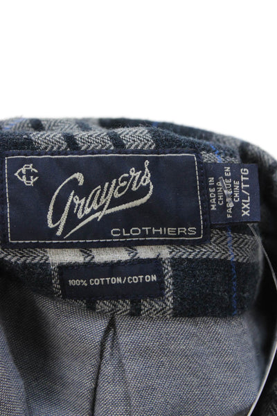 Grayers Mens Button Front Collared Plaid Shirt Gray Navy Cotton Size 2XL