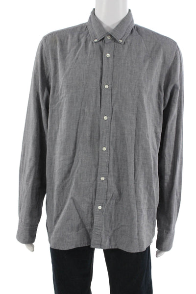 Woolrich Mens Button Front Long Sleeve Collared Shirt Gray Cotton Size XL