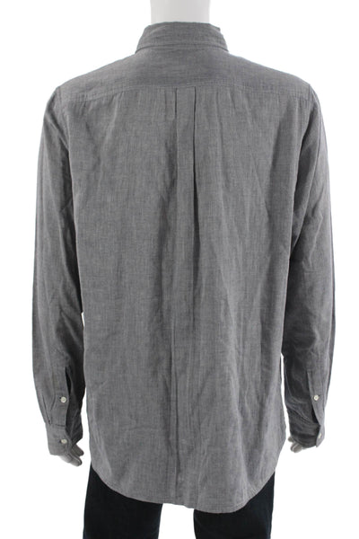 Woolrich Mens Button Front Long Sleeve Collared Shirt Gray Cotton Size XL