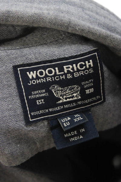 Woolrich Mens Button Front Long Sleeve Collared Shirt Gray Cotton Size XL