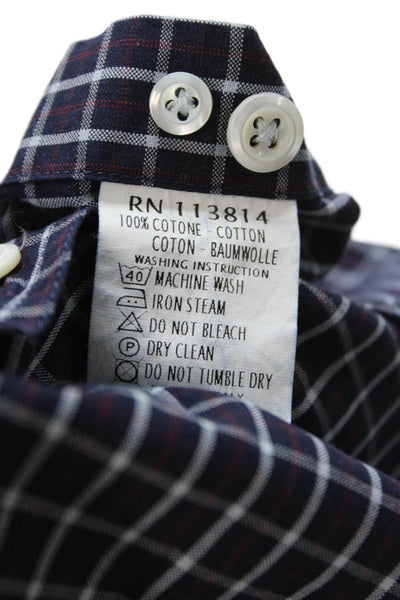 Billy Reid Mens Button Front Collared Plaid Shirt Navy White Red Size XL