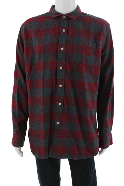 Grayers Mens Button Front Collared Gingham Shirt Red Gray Cotton Size 2XL