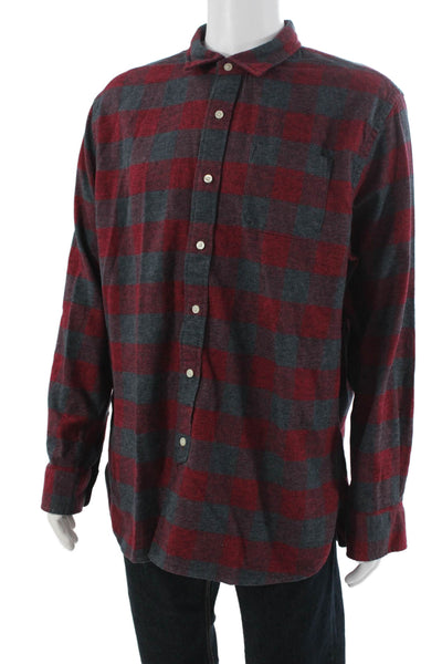 Grayers Mens Button Front Collared Gingham Shirt Red Gray Cotton Size 2XL