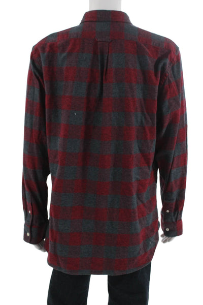 Grayers Mens Button Front Collared Gingham Shirt Red Gray Cotton Size 2XL