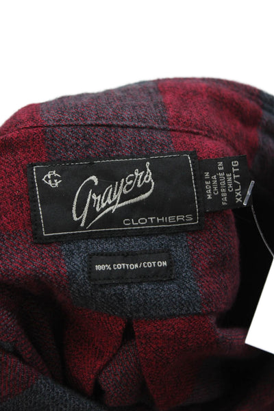 Grayers Mens Button Front Collared Gingham Shirt Red Gray Cotton Size 2XL