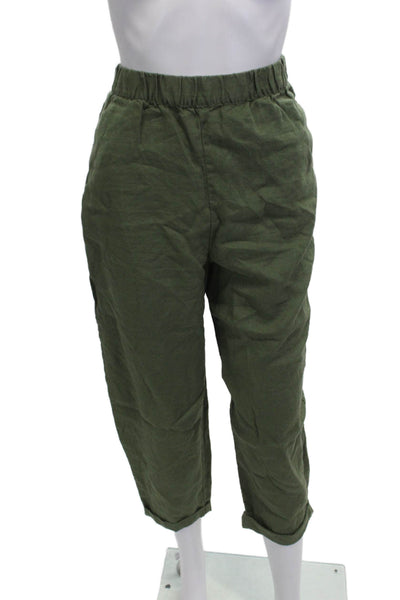 Zara Womens Army Green Cropped Linen Pants Size M