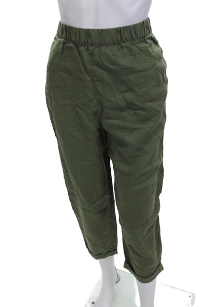 Zara Womens Army Green Cropped Linen Pants Size M