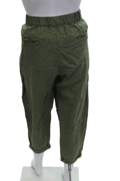 Zara Womens Army Green Cropped Linen Pants Size M