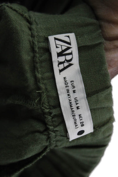 Zara Womens Army Green Cropped Linen Pants Size M