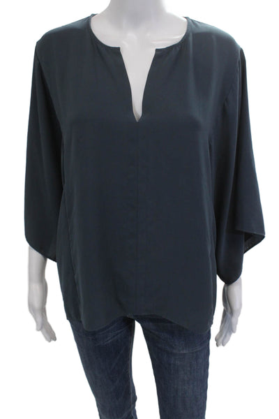 Club Monaco Womens Tunic Blouse Dark Blue 3/4 Sleeve Polyester Size M
