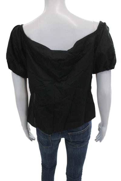 L Agence Womens Black Cotton V Neck Short Sleeve Blouse Size L
