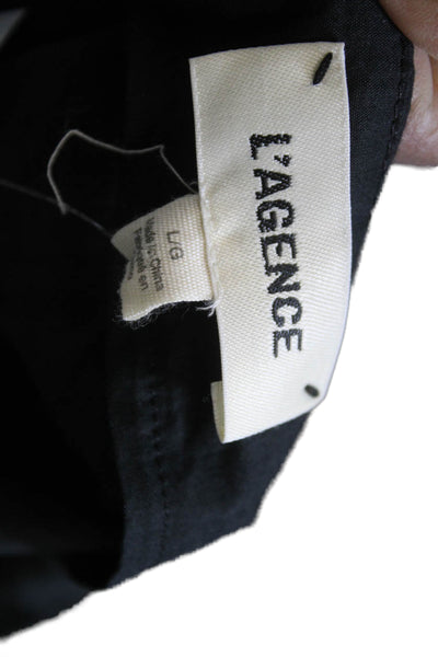 L Agence Womens Black Cotton V Neck Short Sleeve Blouse Size L