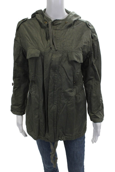 Joie Womens Military Parka Green Button Front Long Sleeve Size L