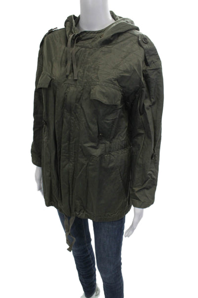 Joie Womens Military Parka Green Button Front Long Sleeve Size L