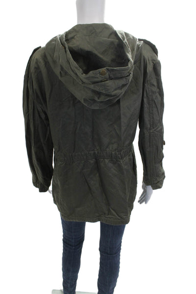 Joie Womens Military Parka Green Button Front Long Sleeve Size L