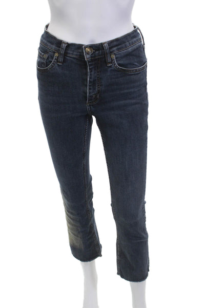 Rag & Bone Women Cropped Skinny Jeans Dark Blue Button Fly 92% Cotton Size 25