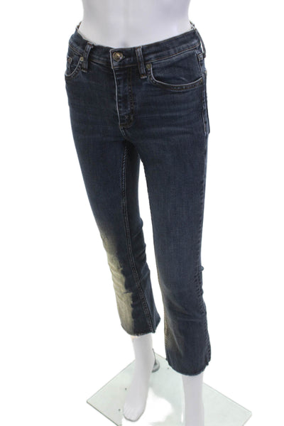 Rag & Bone Women Cropped Skinny Jeans Dark Blue Button Fly 92% Cotton Size 25
