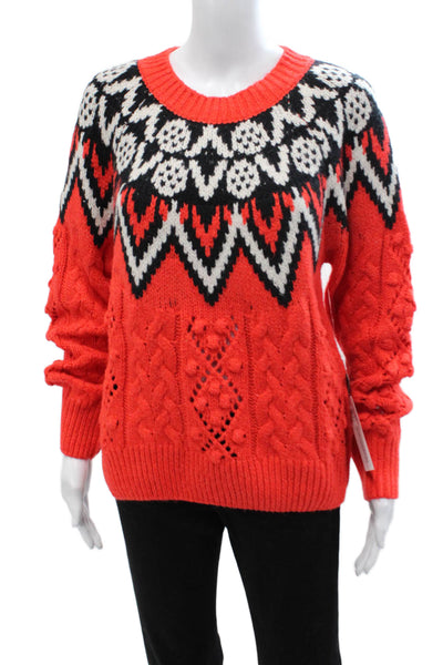 Lucky Brand Unisex Pullover Sweater Red Fair Isle Crew Neck Long Sleeve Size S