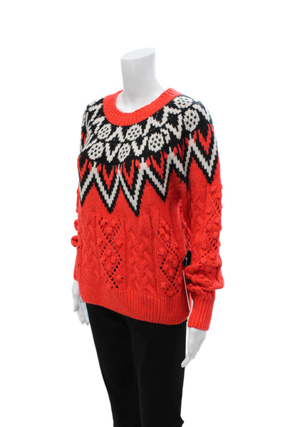 Lucky Brand Unisex Pullover Sweater Red Fair Isle Crew Neck Long Sleeve Size S
