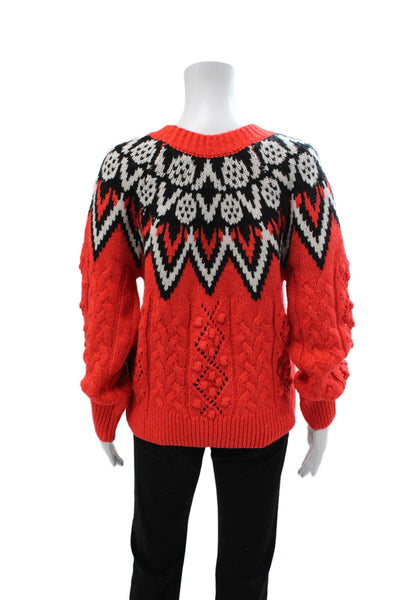 Lucky Brand Unisex Pullover Sweater Red Fair Isle Crew Neck Long Sleeve Size S