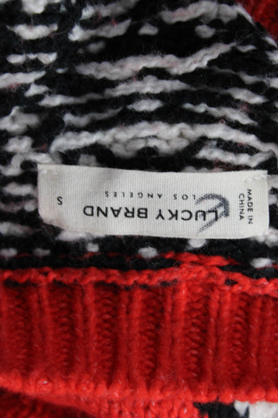 Lucky Brand Unisex Pullover Sweater Red Fair Isle Crew Neck Long Sleeve Size S