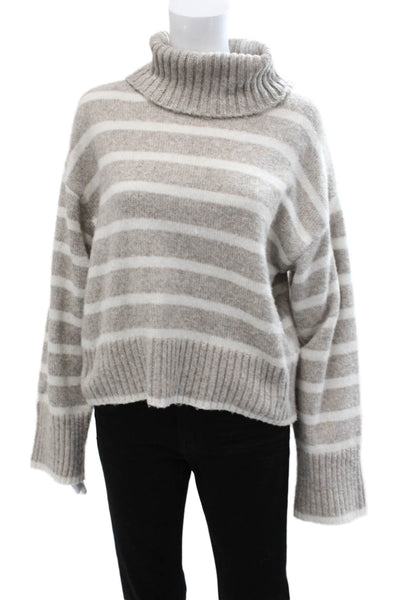 Z Supply Unisex Pullover Turtleneck Striped Beige Long Sleeve Polyester Size M