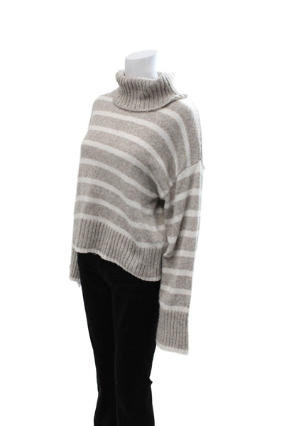 Z Supply Unisex Pullover Turtleneck Striped Beige Long Sleeve Polyester Size M