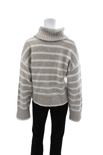 Z Supply Unisex Pullover Turtleneck Striped Beige Long Sleeve Polyester Size M