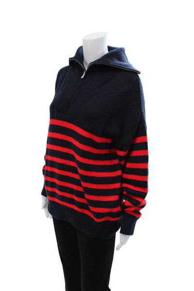 Zara Unisex Collared Striped Pullover Dark Blue Zip Long Sleeve 90s Size S