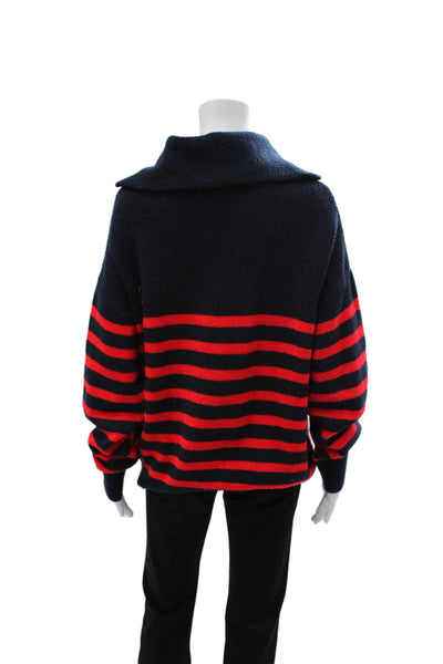 Zara Unisex Collared Striped Pullover Dark Blue Zip Long Sleeve 90s Size S