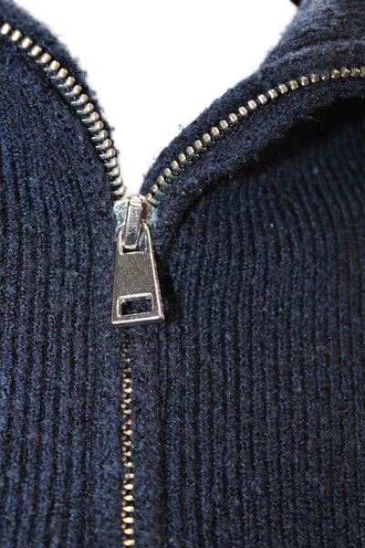 Zara Unisex Collared Striped Pullover Dark Blue Zip Long Sleeve 90s Size S