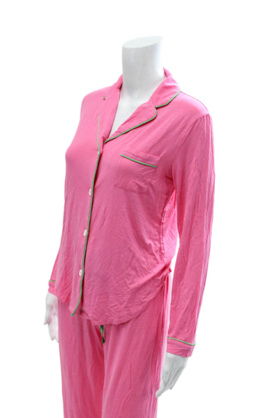 Katie J Women Pink Collared Long Sleeve Polyester Blend Pajama Set Size S