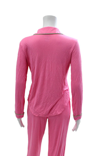 Katie J Women Pink Collared Long Sleeve Polyester Blend Pajama Set Size S