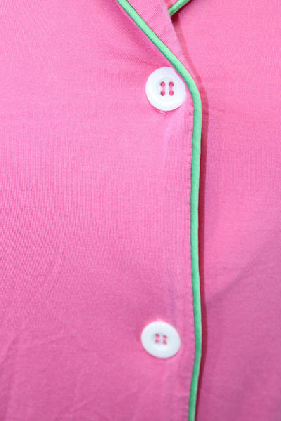 Katie J Women Pink Collared Long Sleeve Polyester Blend Pajama Set Size S