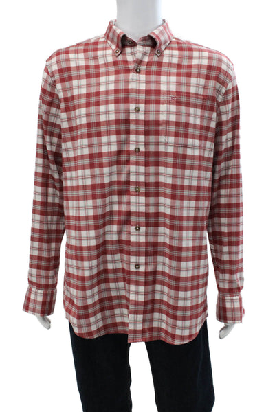 Southern Tide Mens Button Front Collared Plaid Shirt Red White Size Large