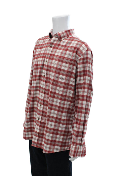 Southern Tide Mens Button Front Collared Plaid Shirt Red White Size Large