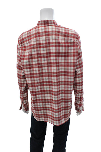 Southern Tide Mens Button Front Collared Plaid Shirt Red White Size Large