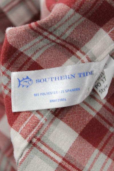 Southern Tide Mens Button Front Collared Plaid Shirt Red White Size Large