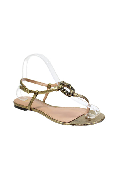 VC Signature Womens Leather Adjustable Buckled Strappy Sandals Gold Size 6.5