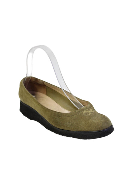 Salvatore Ferragamo Womens Slip On Round Toe Logo Loafers Green Suede Size 5.5
