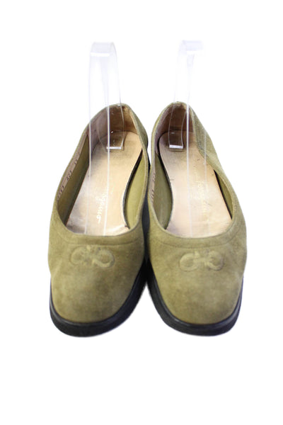 Salvatore Ferragamo Womens Slip On Round Toe Logo Loafers Green Suede Size 5.5