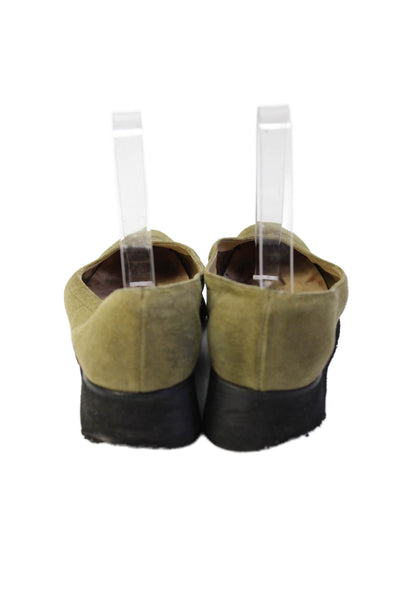 Salvatore Ferragamo Womens Slip On Round Toe Logo Loafers Green Suede Size 5.5
