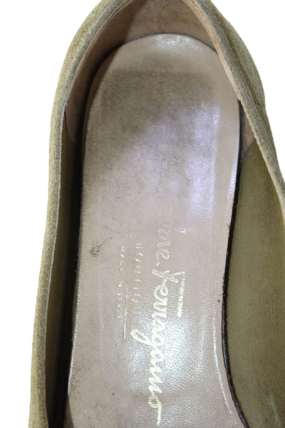 Salvatore Ferragamo Womens Slip On Round Toe Logo Loafers Green Suede Size 5.5
