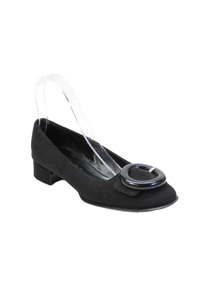 Prada Womens Slip On Logo Buckle Canvas Ballet Flats Black Size 35