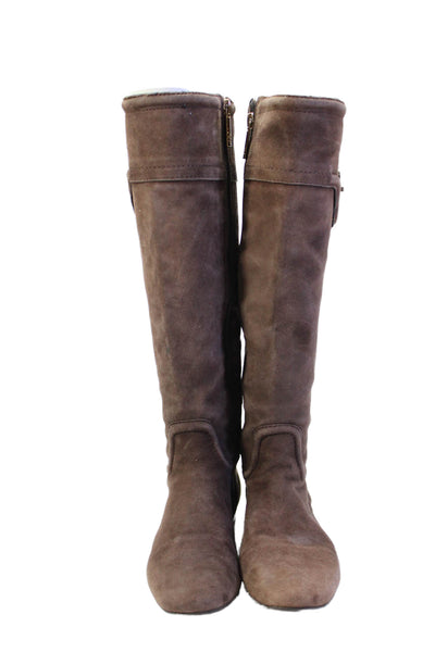 Tory Burch Womens Side Zip Block Heel Logo Knee High Boots Brown Suede Size 6